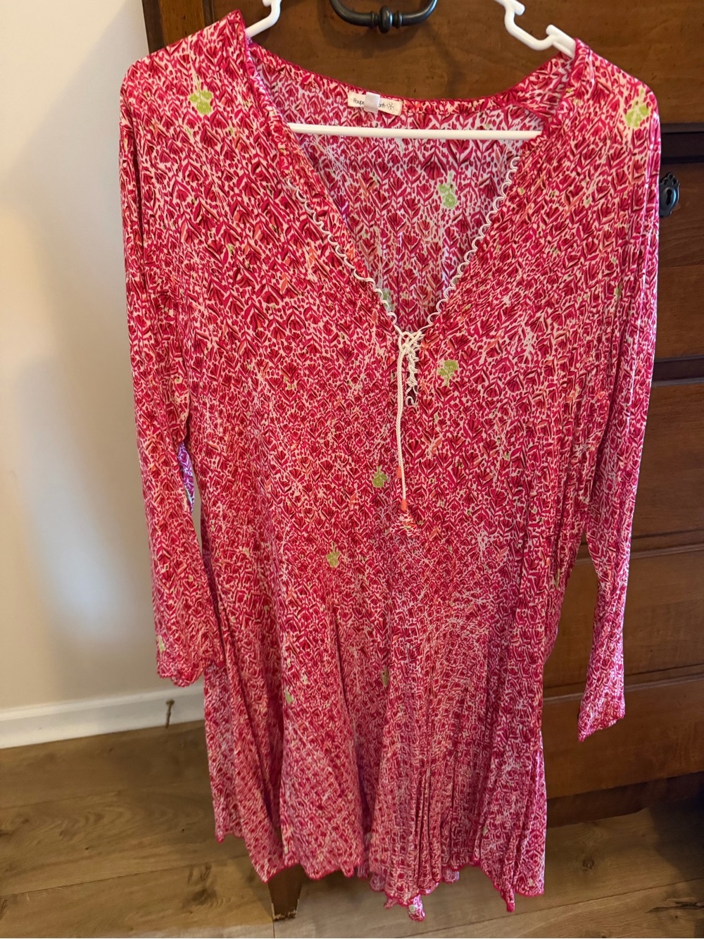 Poupette St. Barth Pink Patterned Long-Sleeve Tie-Front Dress